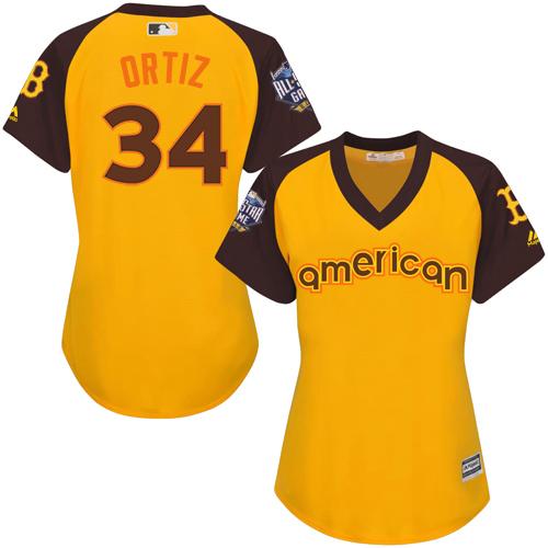 Red Sox #34 David Ortiz Gold 2016 All-Star American League Women's Stitched MLB Jersey